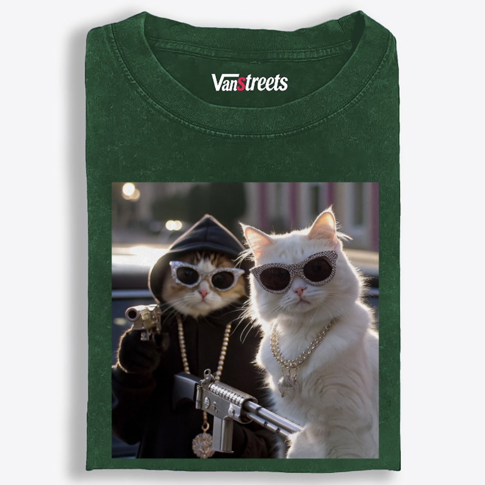 Gangster Cats Retro Washed T-Shirt | 100% Cotton | Streetwear Essential