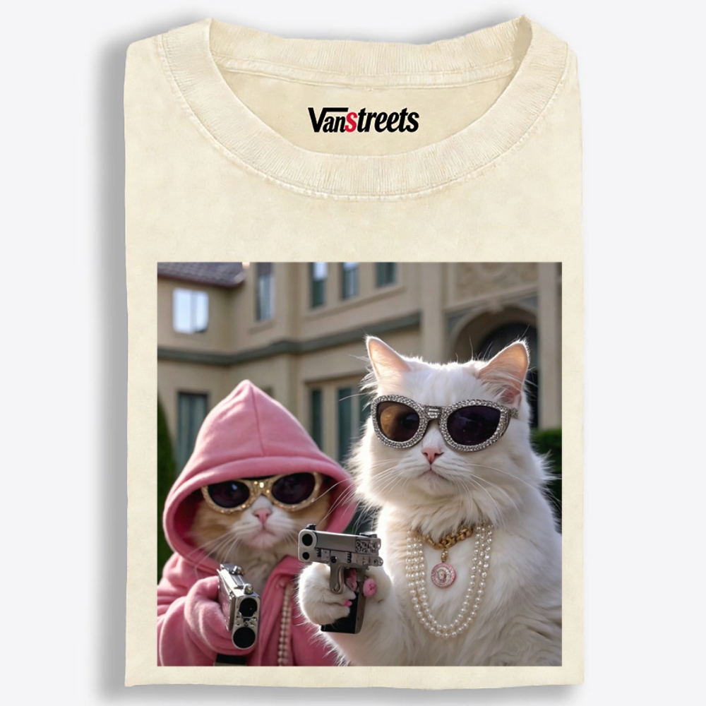 Bling Gangster Cats Retro Washed T-Shirt | 100% Cotton | Streetwear Essential