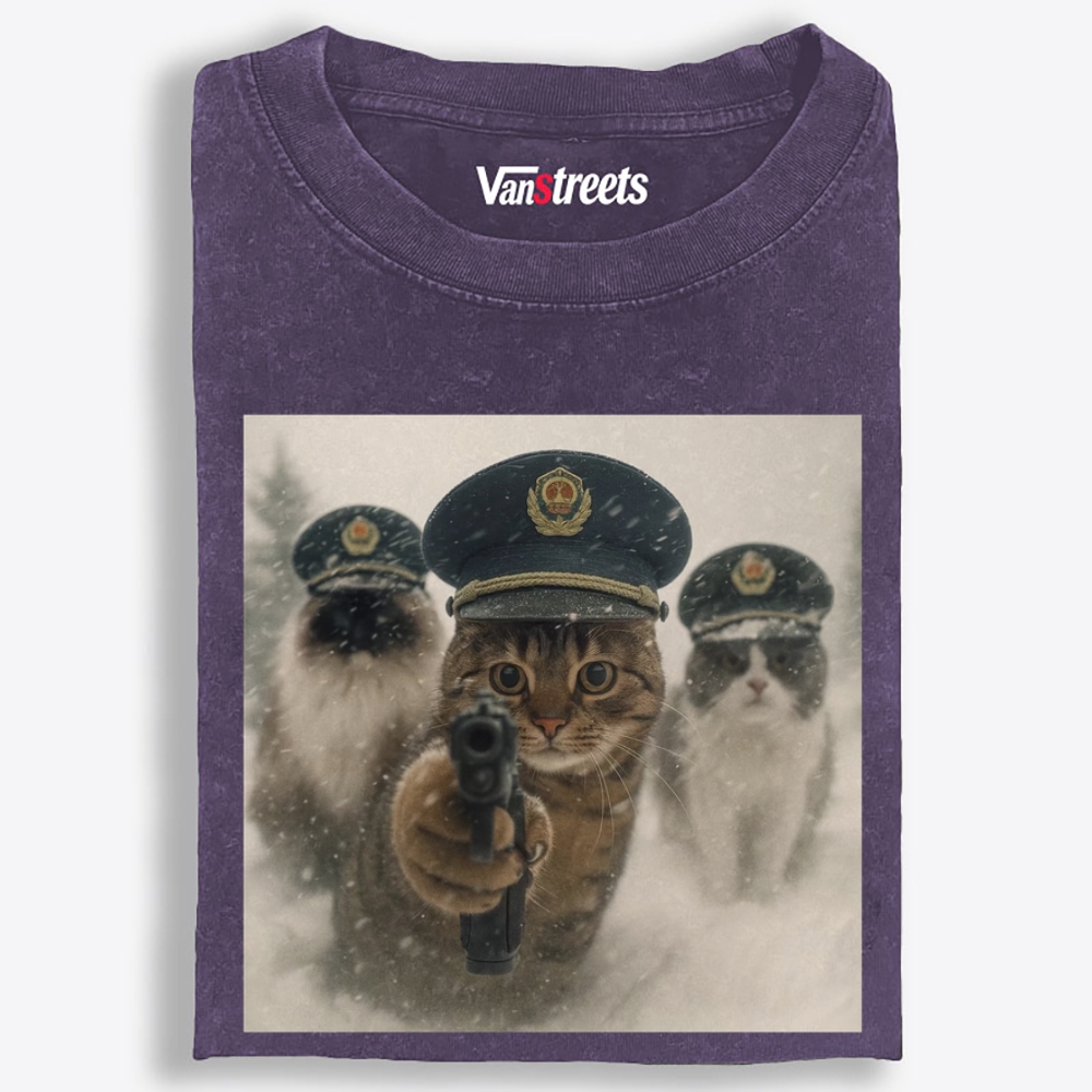 Police Cats Raid Retro Washed T-Shirt | 100% Cotton | Streetwear Essential