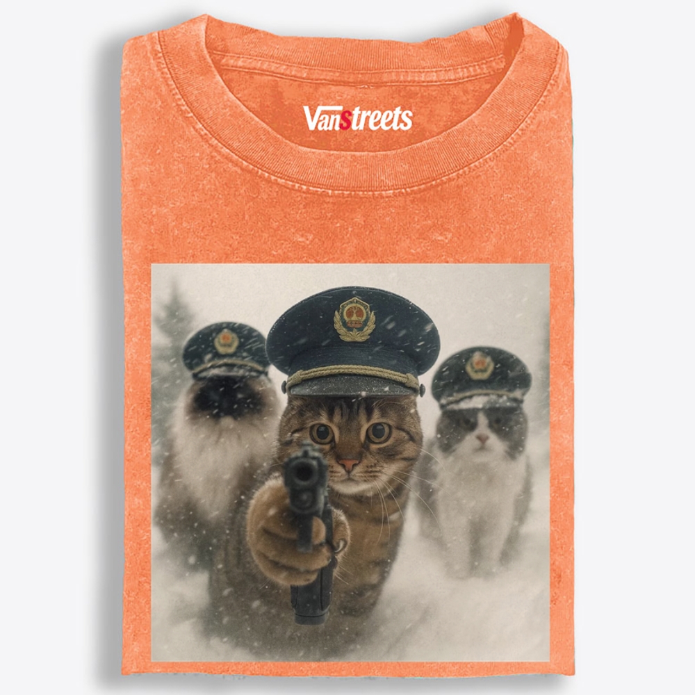 Police Cats Raid Retro Washed T-Shirt | 100% Cotton | Streetwear Essential
