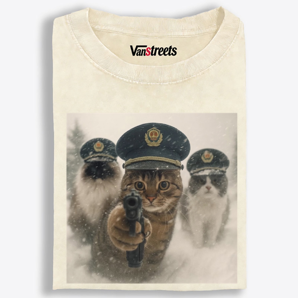 Police Cats Raid Retro Washed T-Shirt | 100% Cotton | Streetwear Essential