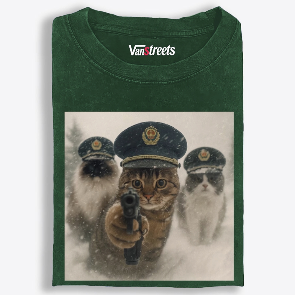 Police Cats Raid Retro Washed T-Shirt | 100% Cotton | Streetwear Essential