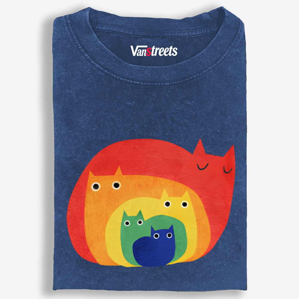 Rainbow Gradient Cat Geometric Art Retro Washed T-Shirt | 100% Cotton | Streetwear Essential