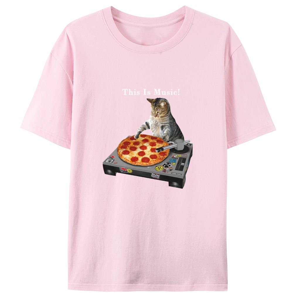 This Is Music! Pizza Turntable Cat Retro Designed for Women - Slim Fit Cotton Tee
