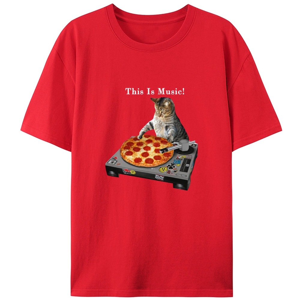 This Is Music! Pizza Turntable Cat Retro Designed for Women - Slim Fit Cotton Tee