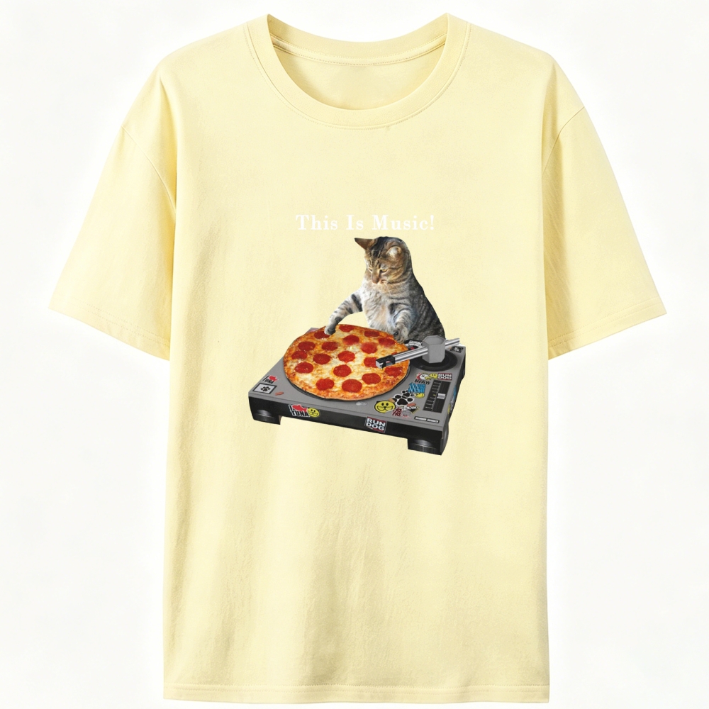 This Is Music! Pizza Turntable Cat Retro Designed for Women - Slim Fit Cotton Tee