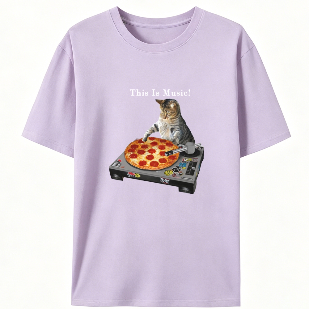 This Is Music! Pizza Turntable Cat Retro Designed for Women - Slim Fit Cotton Tee