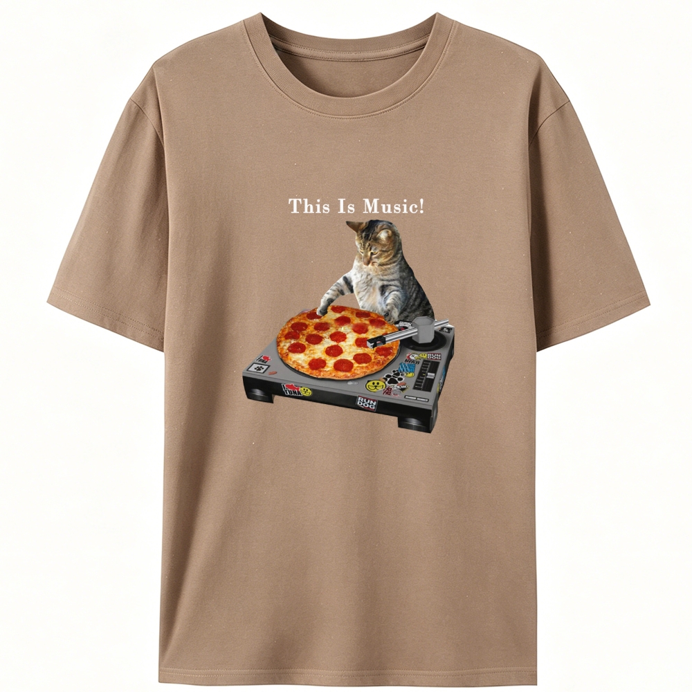 This Is Music! Pizza Turntable Cat Retro Designed for Women - Slim Fit Cotton Tee