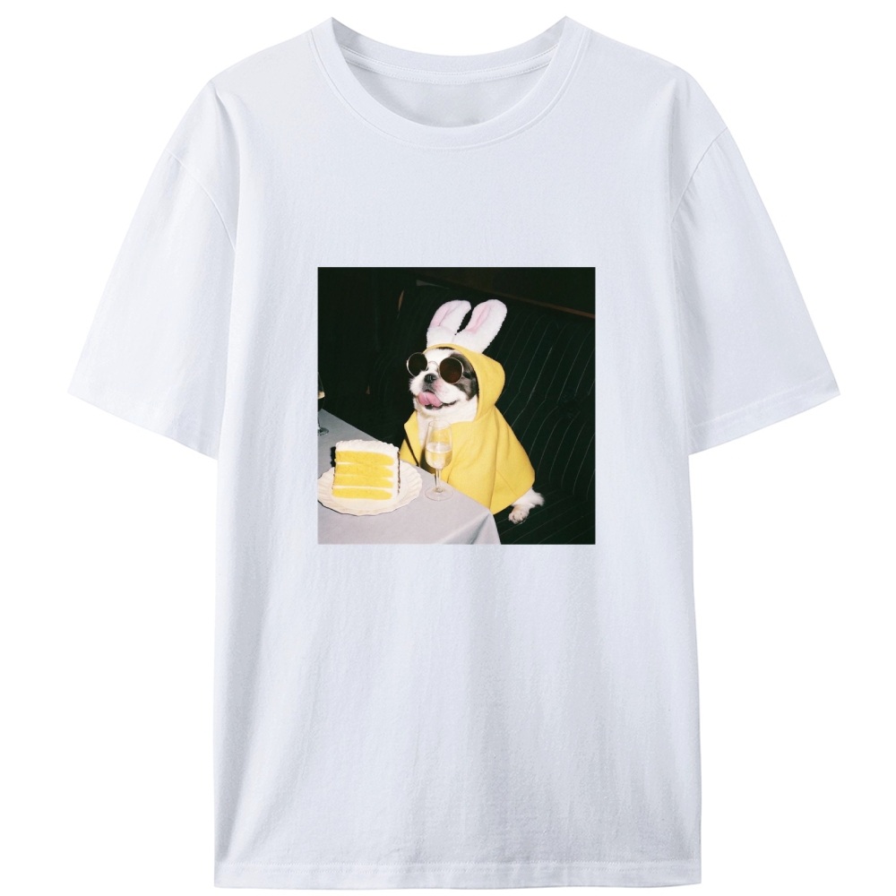 Bunny Ears French Bulldog Birthday Meme Retro Designed for Women - Slim Fit Cotton Tee