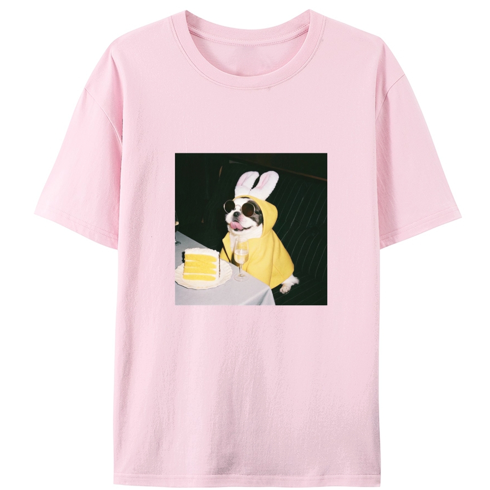 Bunny Ears French Bulldog Birthday Meme Retro Designed for Women - Slim Fit Cotton Tee