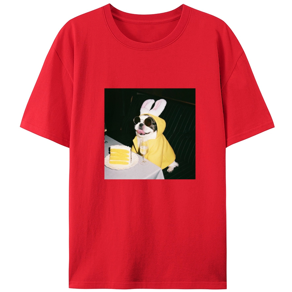 Bunny Ears French Bulldog Birthday Meme Retro Designed for Women - Slim Fit Cotton Tee