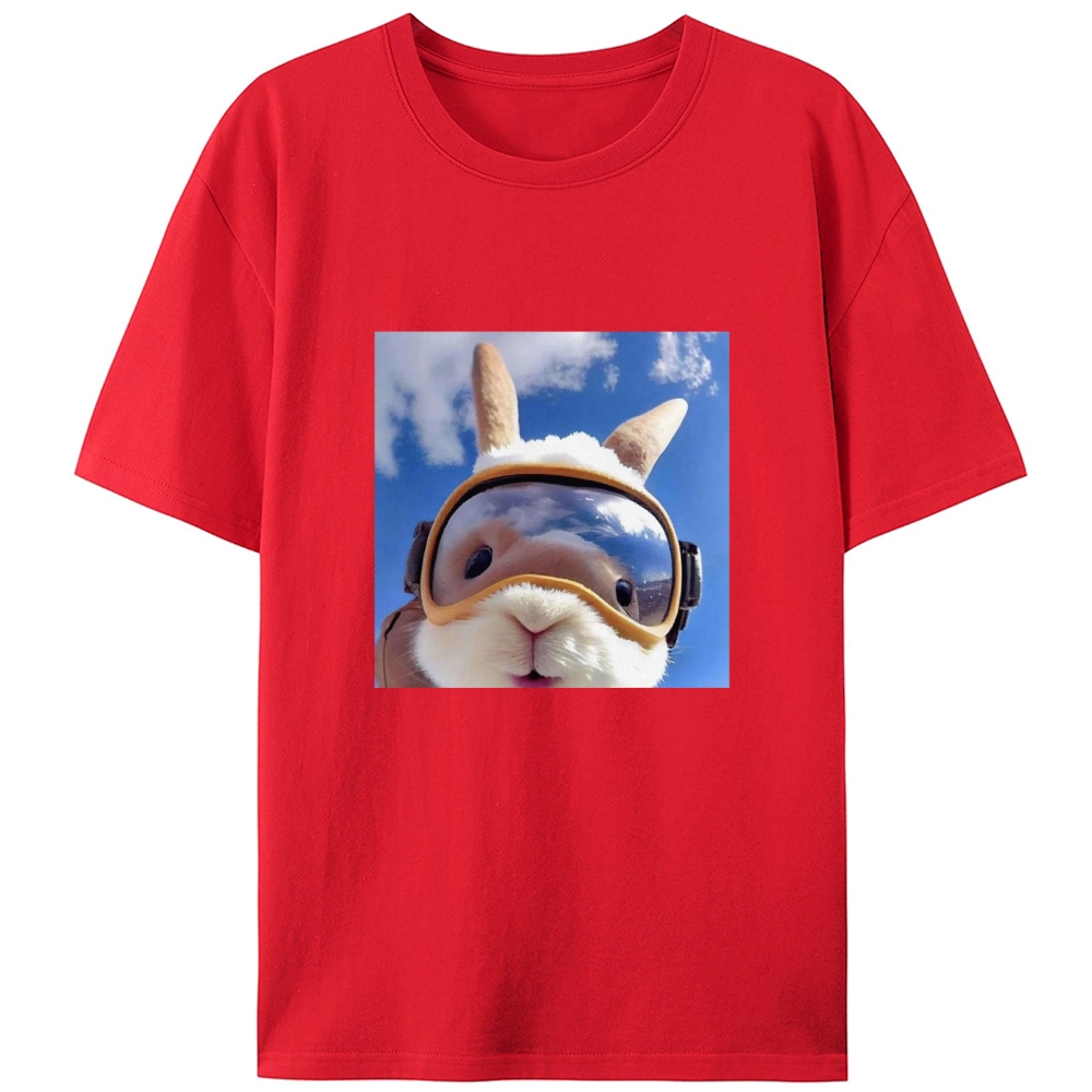 Skydiving Rabbit Selfie Meme Retro Designed for Women - Slim Fit Cotton Tee