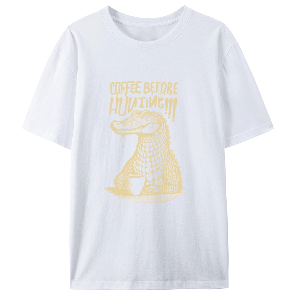 Coffee Before Hunting Alligator Retro Designed for Women - Slim Fit Cotton Tee