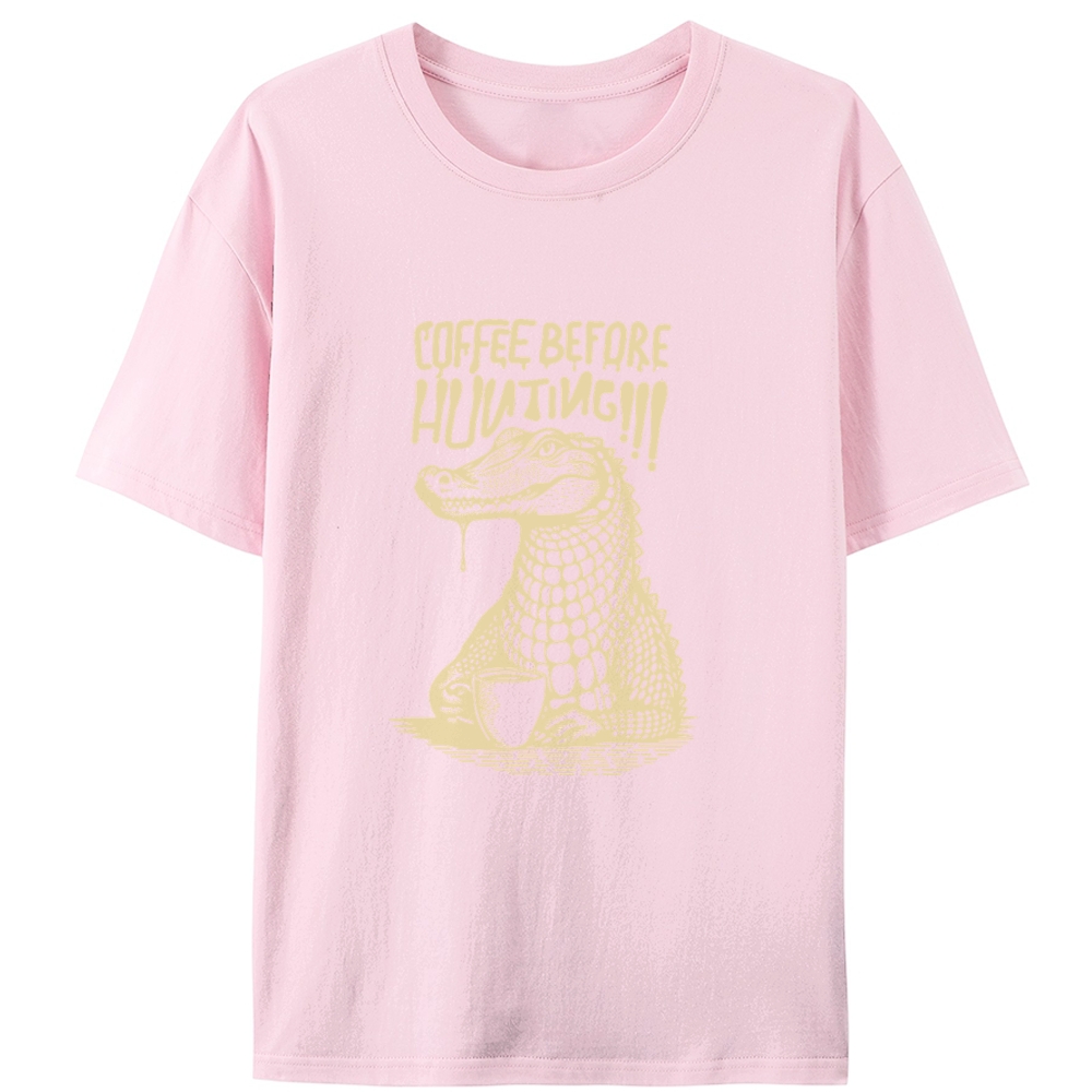 Coffee Before Hunting Alligator Retro Designed for Women - Slim Fit Cotton Tee