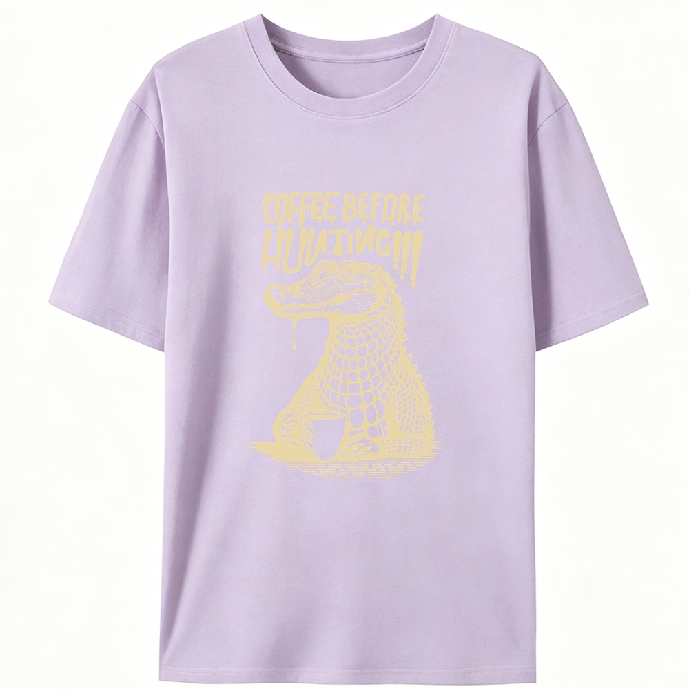 Coffee Before Hunting Alligator Retro Designed for Women - Slim Fit Cotton Tee