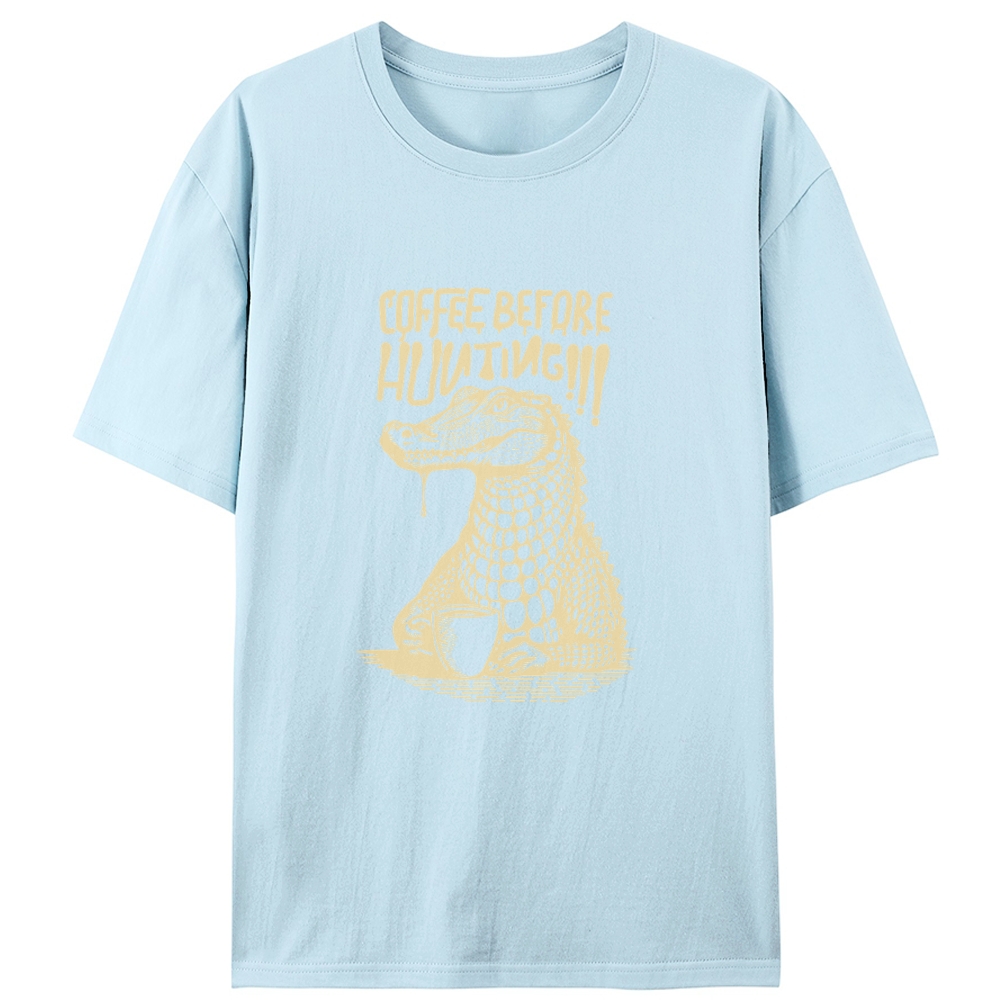 Coffee Before Hunting Alligator Retro Designed for Women - Slim Fit Cotton Tee