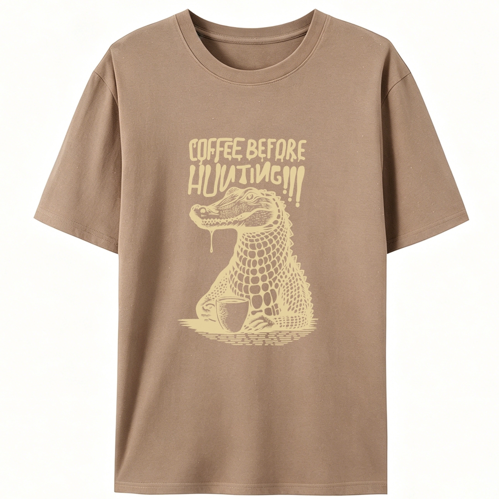 Coffee Before Hunting Alligator Retro Designed for Women - Slim Fit Cotton Tee