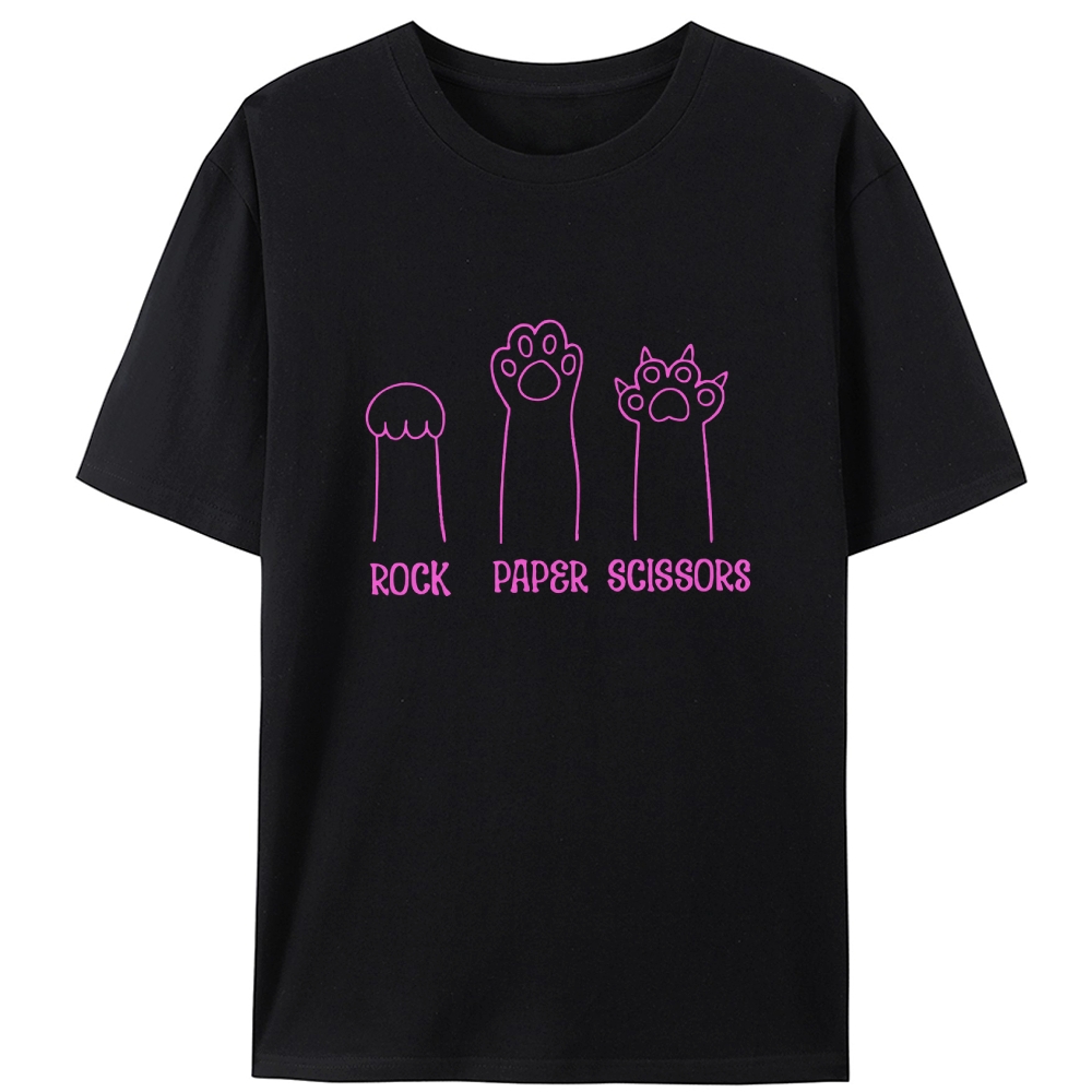 Cat Paw Rock Paper Scissors Funny Retro Designed for Women - Slim Fit Cotton Tee