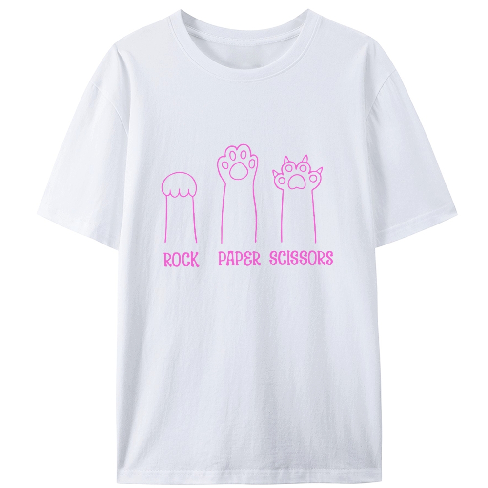 Cat Paw Rock Paper Scissors Funny Retro Designed for Women - Slim Fit Cotton Tee