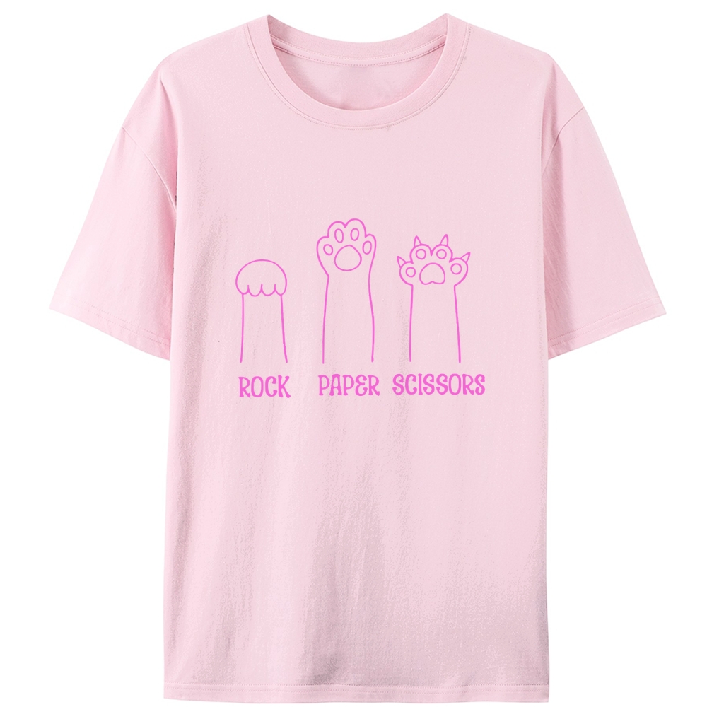 Cat Paw Rock Paper Scissors Funny Retro Designed for Women - Slim Fit Cotton Tee