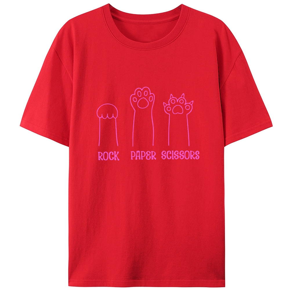 Cat Paw Rock Paper Scissors Funny Retro Designed for Women - Slim Fit Cotton Tee