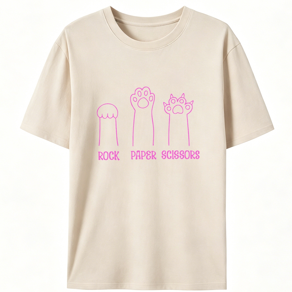 Cat Paw Rock Paper Scissors Funny Retro Designed for Women - Slim Fit Cotton Tee