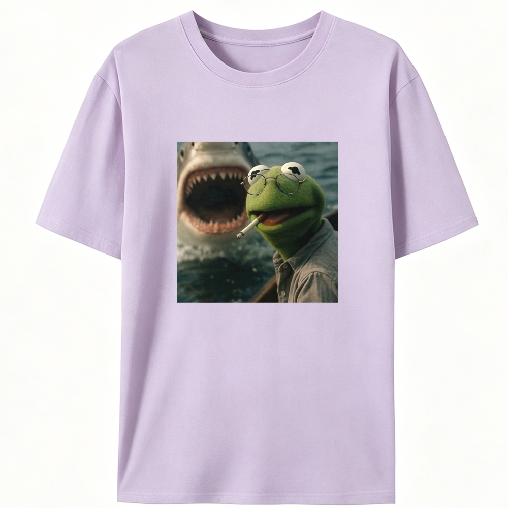 Kermit the Frog vs Great White Shark Meme Retro Designed for Women - Slim Fit Cotton Tee