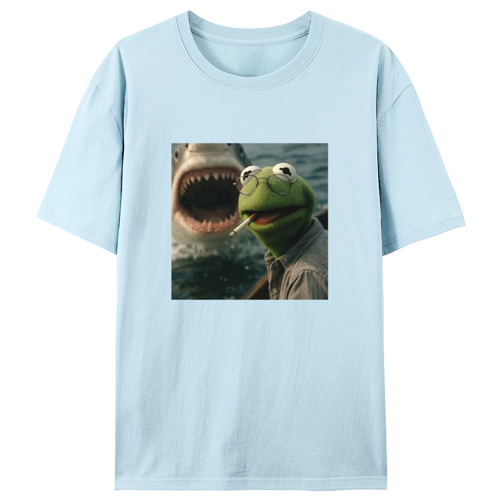 Kermit the Frog vs Great White Shark Meme Retro Designed for Women - Slim Fit Cotton Tee