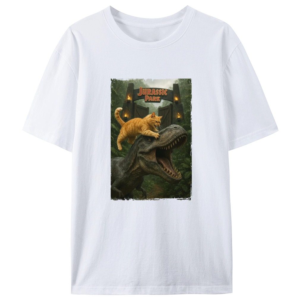Jurassic Park Cat Parody Retro Designed for Women - Slim Fit Cotton Tee