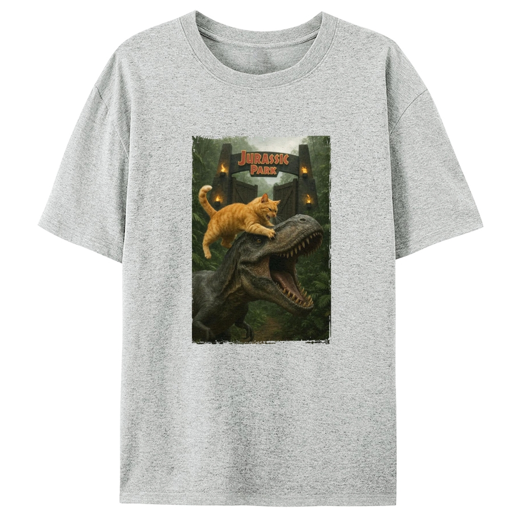 Jurassic Park Cat Parody Retro Designed for Women - Slim Fit Cotton Tee