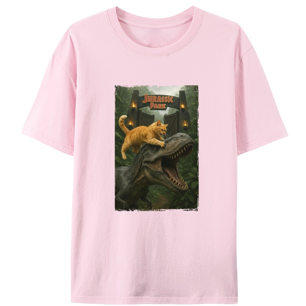 Jurassic Park Cat Parody Retro Designed for Women - Slim Fit Cotton Tee