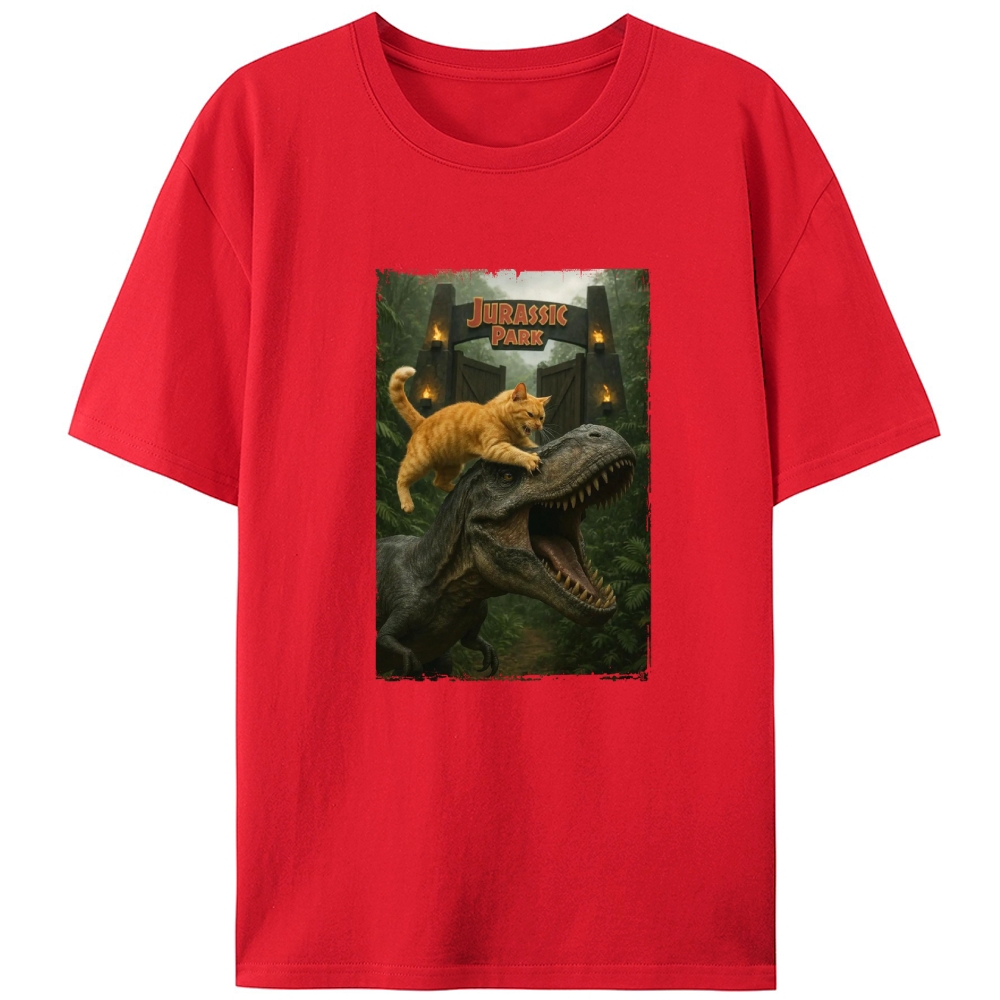 Jurassic Park Cat Parody Retro Designed for Women - Slim Fit Cotton Tee