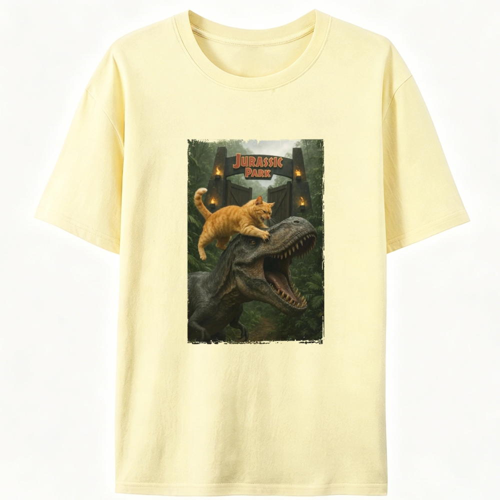 Jurassic Park Cat Parody Retro Designed for Women - Slim Fit Cotton Tee
