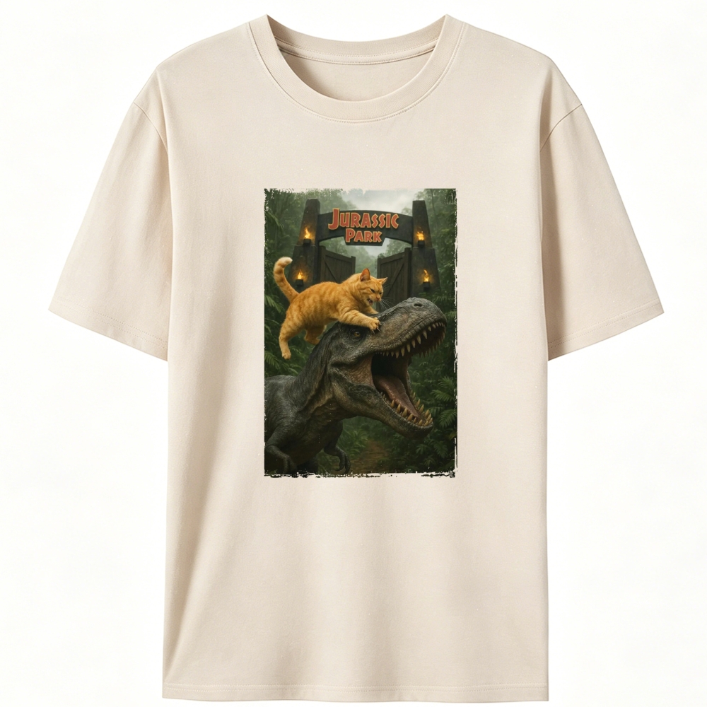 Jurassic Park Cat Parody Retro Designed for Women - Slim Fit Cotton Tee