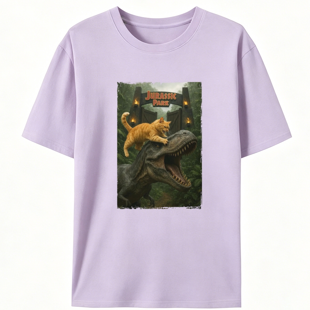 Jurassic Park Cat Parody Retro Designed for Women - Slim Fit Cotton Tee