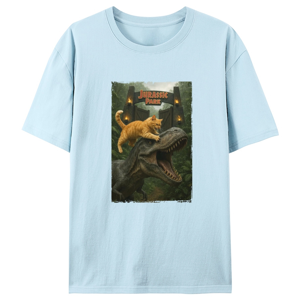 Jurassic Park Cat Parody Retro Designed for Women - Slim Fit Cotton Tee