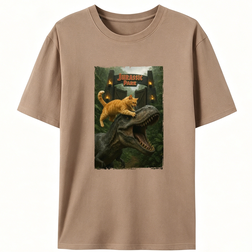 Jurassic Park Cat Parody Retro Designed for Women - Slim Fit Cotton Tee