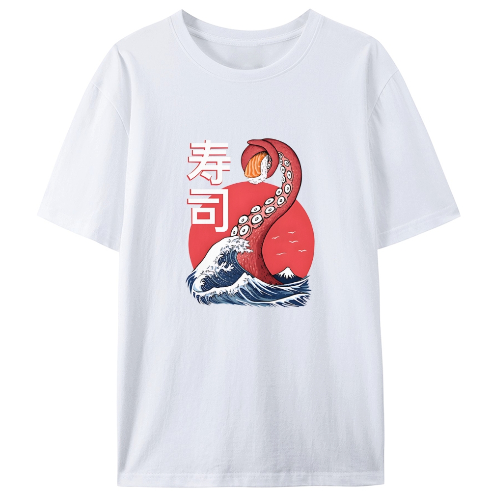 Octopus Sushi Great Wave Retro Designed for Women - Slim Fit Cotton Tee