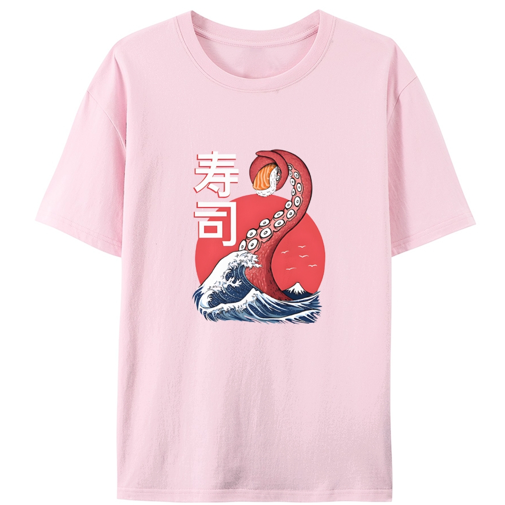 Octopus Sushi Great Wave Retro Designed for Women - Slim Fit Cotton Tee