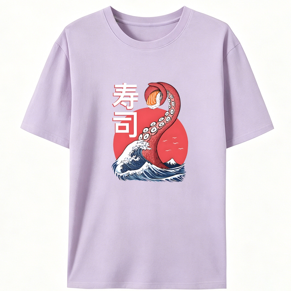 Octopus Sushi Great Wave Retro Designed for Women - Slim Fit Cotton Tee