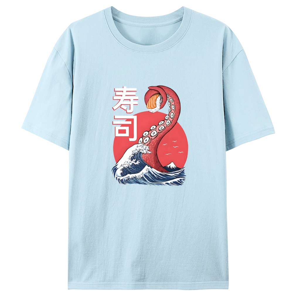 Octopus Sushi Great Wave Retro Designed for Women - Slim Fit Cotton Tee