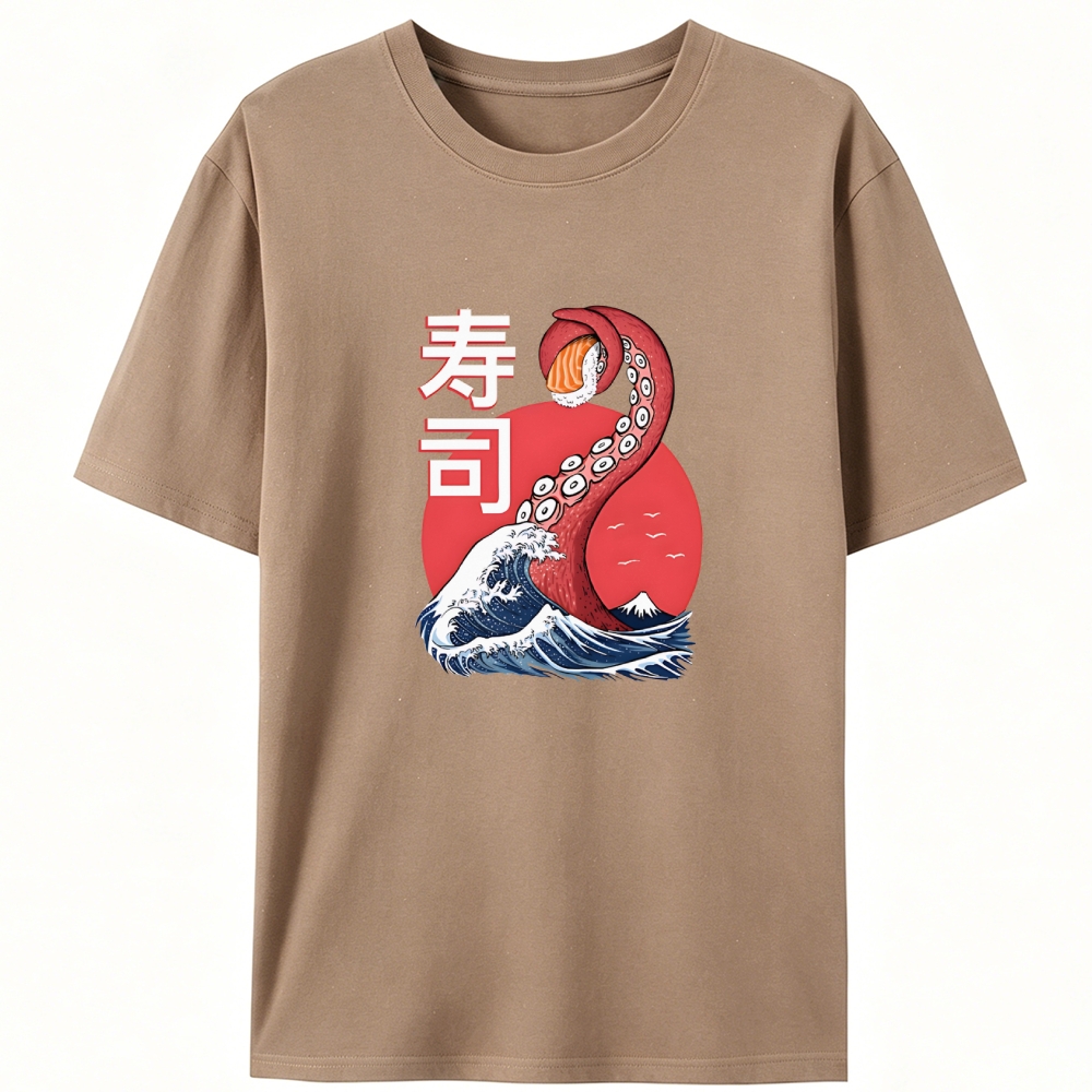 Octopus Sushi Great Wave Retro Designed for Women - Slim Fit Cotton Tee