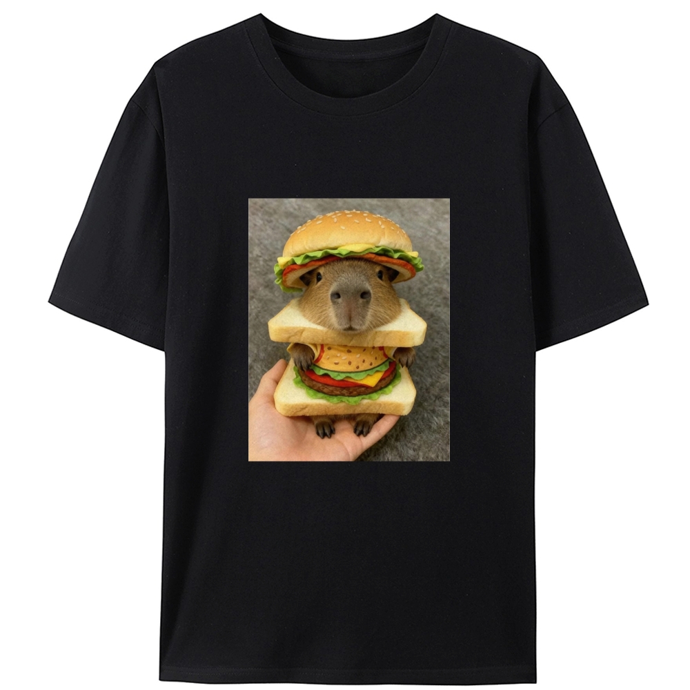 Burger Capybara Meme Retro Designed for Women - Slim Fit Cotton Tee
