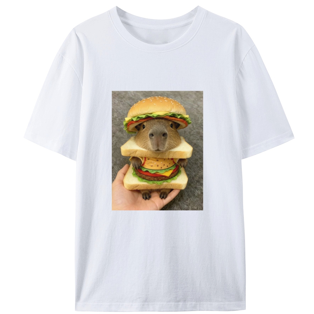 Burger Capybara Meme Retro Designed for Women - Slim Fit Cotton Tee