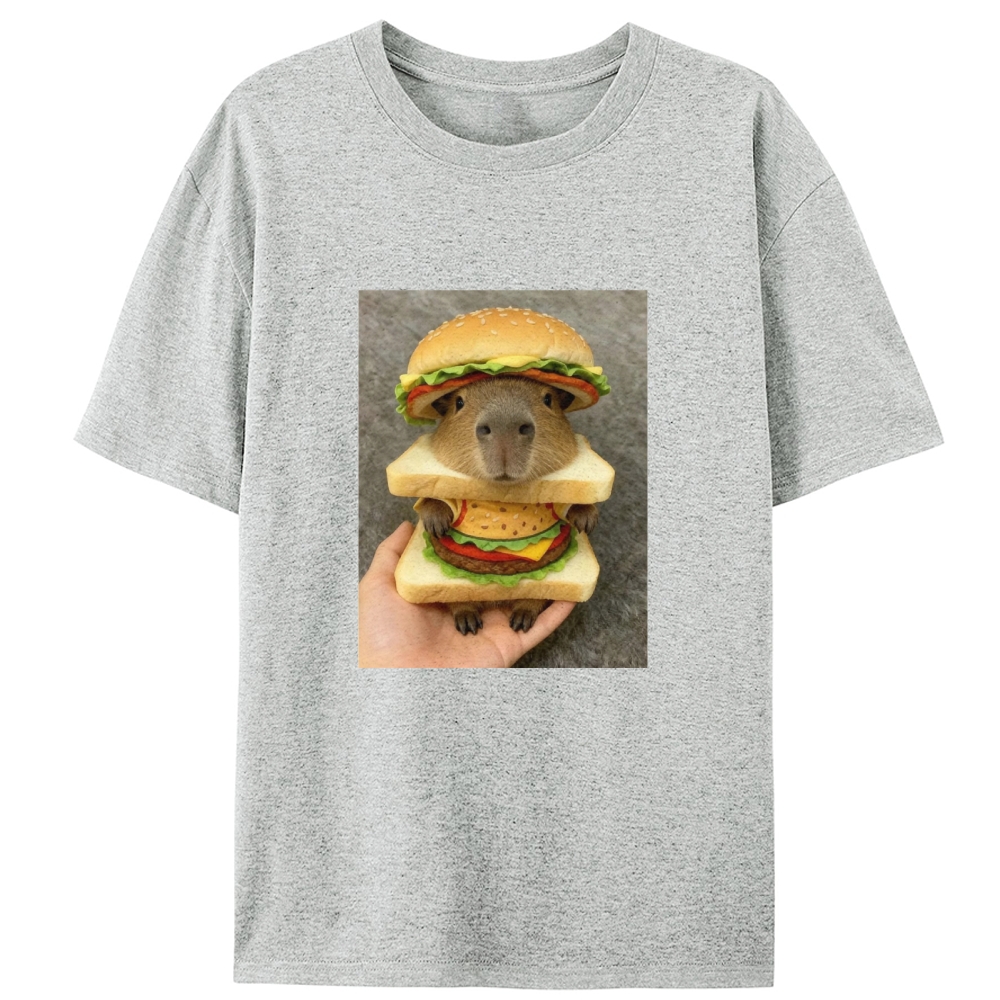 Burger Capybara Meme Retro Designed for Women - Slim Fit Cotton Tee
