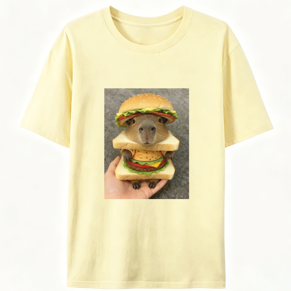 Burger Capybara Meme Retro Designed for Women - Slim Fit Cotton Tee