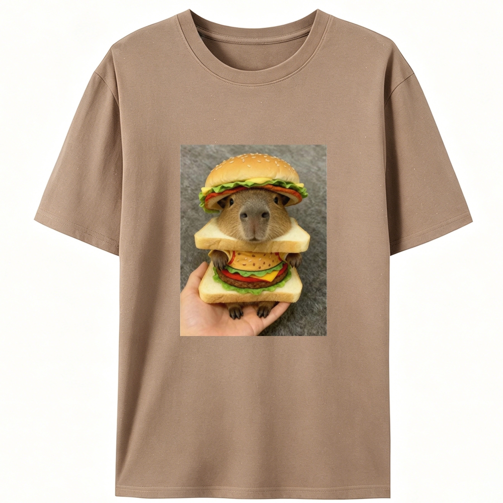 Burger Capybara Meme Retro Designed for Women - Slim Fit Cotton Tee
