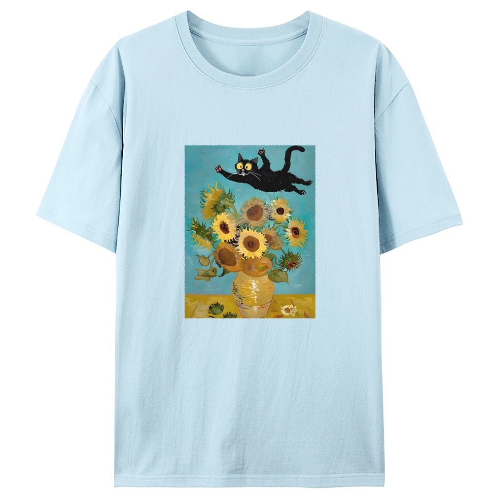 Van Gogh Sunflowers Black Cat Designed for Women - Slim Fit Cotton Tee