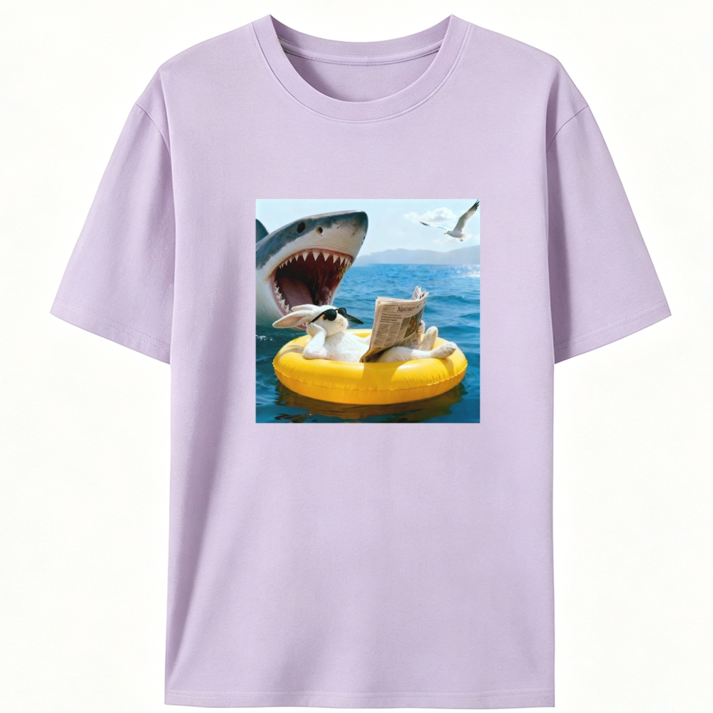 Bunny Reading Newspaper With Shark Retro Designed for Women - Slim Fit Cotton Tee