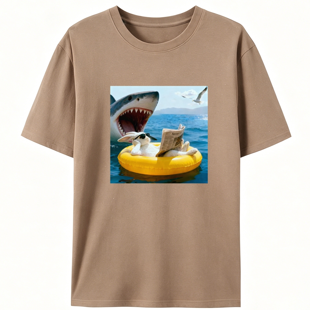 Bunny Reading Newspaper With Shark Retro Designed for Women - Slim Fit Cotton Tee
